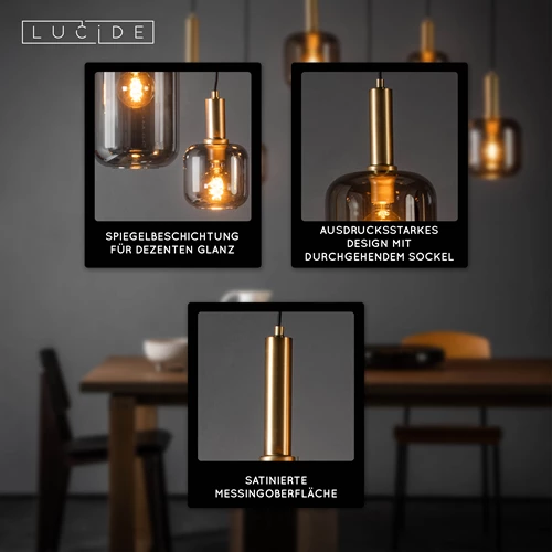 Lucide JOANET - Pendelleuchten - 6xE27 - Rauchfarbe Grau - USP